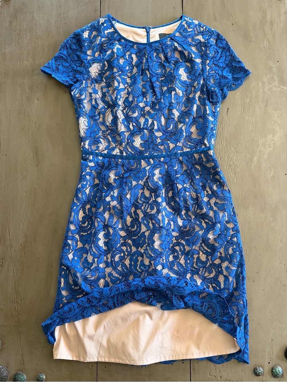 Adrianna Papell Blue Floral Lace Fit & Flare Lined Zip Round Neck Size small - Picture 8 of 13